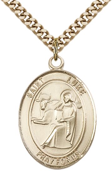 14KT GOLD FILLED ST. LUKE THE APOSTLE DOCTOR PENDANT ON A CHAIN - 1" x 3/4"